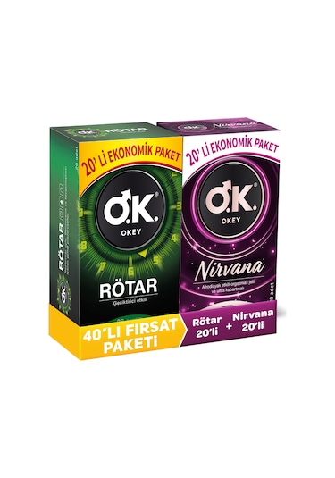 Okey Nirvana Prezervatif +  Okey Rötar Prezervatif 2 x 20'li