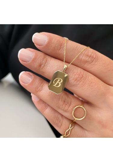 Simurg Jewellery 14 Ayar Altın Harfli Plaka Kolye
