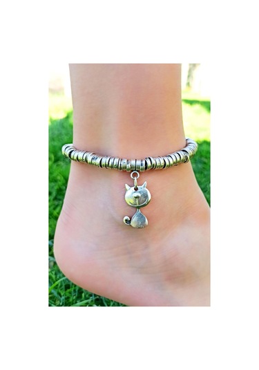 Antik Gümüş Kaplama Kedi Şekilli El Yapımı Kadın Halhal Gümüş