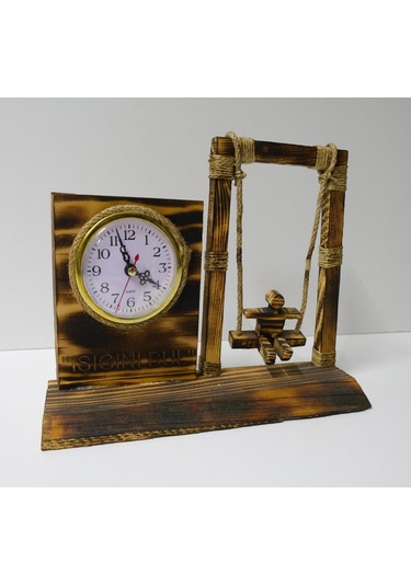 Dekoratif Ahşap Salıncaklı Masa Saati Kişiye Özel İsim Yazılabilir Tasarım ahşap