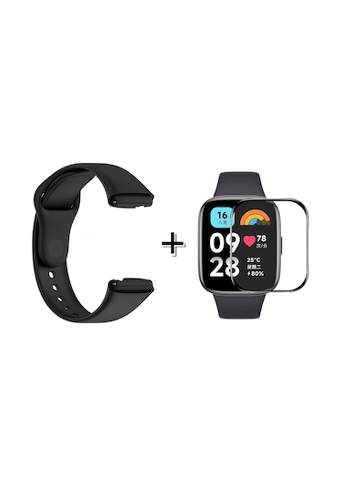 Forzacase Xiaomi Redmi Watch 3 Active İle Uyumlu Silikon Kordon Kayış + Ekran Koruyucu Film - Fc171 Siyah