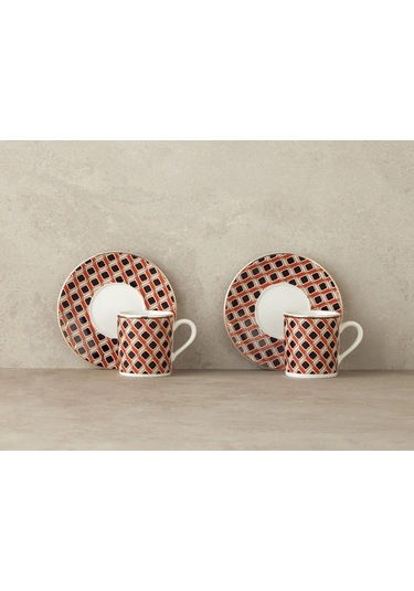 Modern Cube Bone Porselen 4 Parça 2 Kişilik Kahve Fincan Takımı T