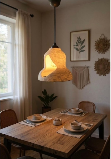 Beton Görünümlü Şık Ve Modern İskandinav Avize Rustik Ampul Hediyeli Beyaz