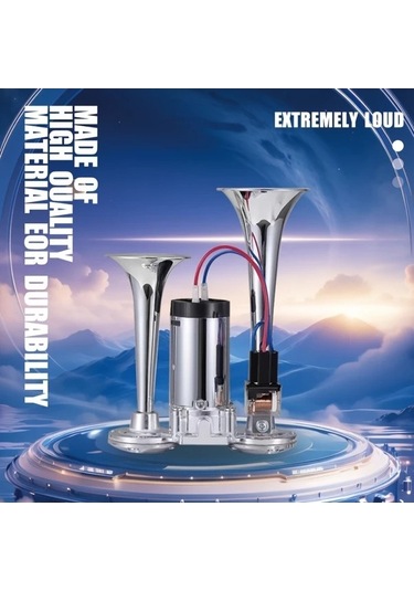 Pazly Silvery 12v Çift Boru Araba Kornası Elektrikli Pompa - Tüm 12v Araçlar İçin