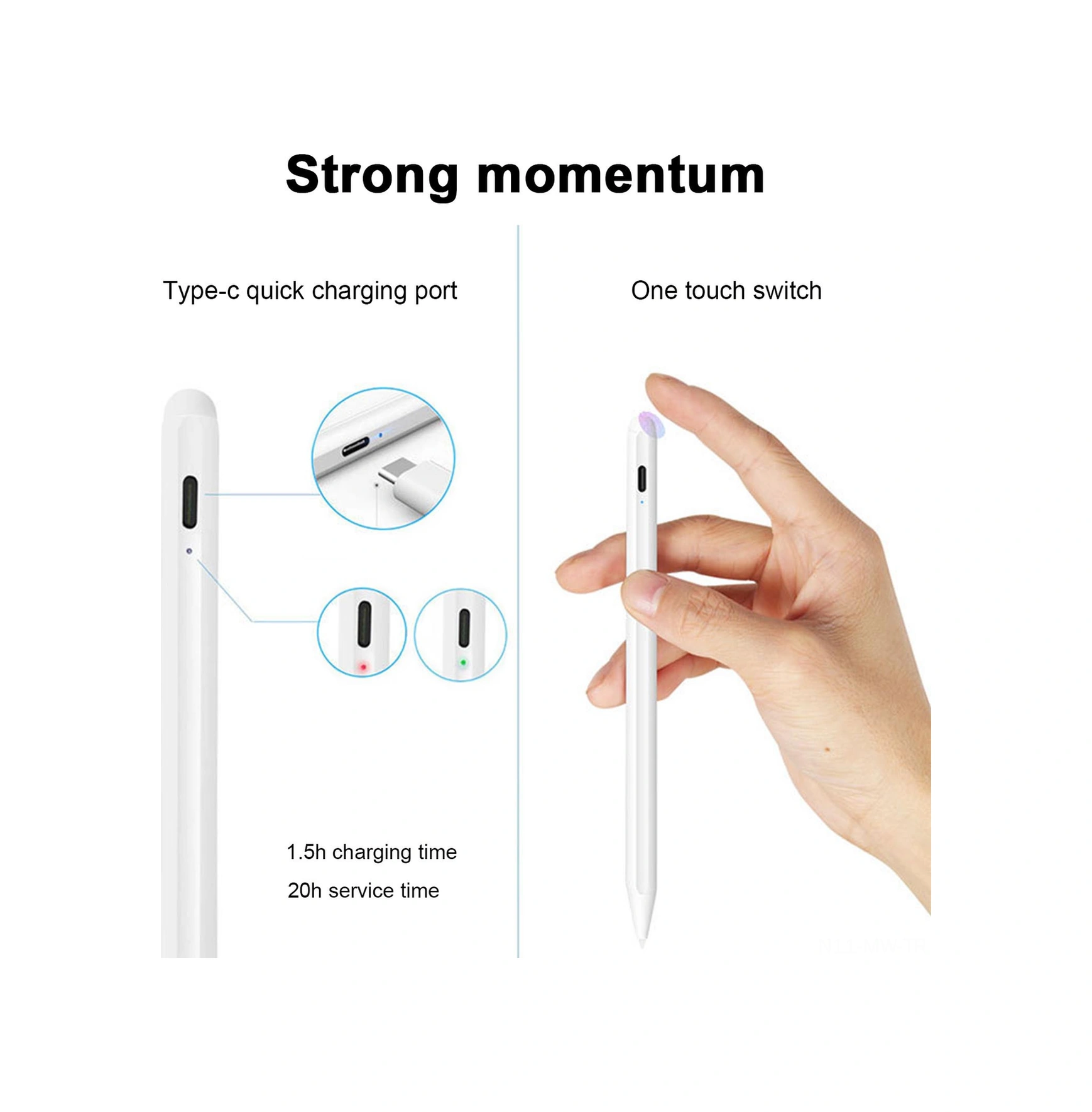 Moveevo K10 Aktif Kapasitif Kalem - İpad'ler İçin Dokunmatik Kalem, Yanlış Dokunmayı Engeller, Abs Malzeme, Beyaz Renk