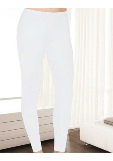 Kadın 2"li Beyaz Modal Elastan Likralı Penye Uzun Tayt 2101 Beyaz
