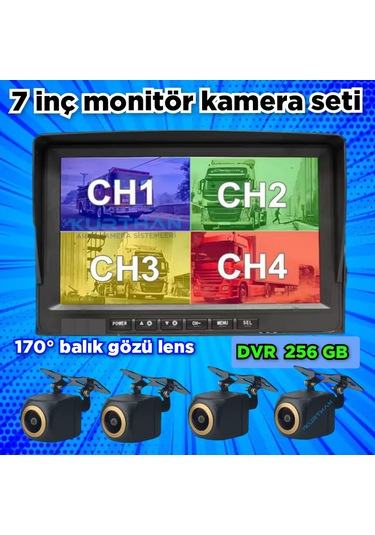 4 Adet Ahd 720p 170 Derece Açılı Kamera Ve 7'' Dvr Monitör 12 V