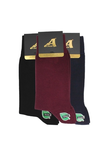 A Classe 3'Lü Asorti Paket Düz Bambu Erkek Çorap Bordo