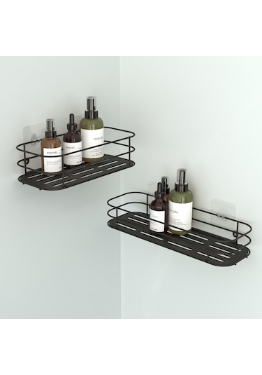 TEKNOTEL YAPIŞKANLI BANYO&MUTFAK RAFI MAT SİYAH SET ST122-3 Çok Renkli