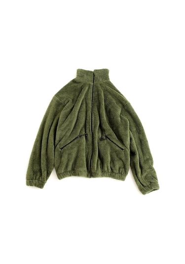 Fifty Color Haki Peluş Dik Yaka Cepleri Fermuarlı Oversize Peluş Ceket Haki
