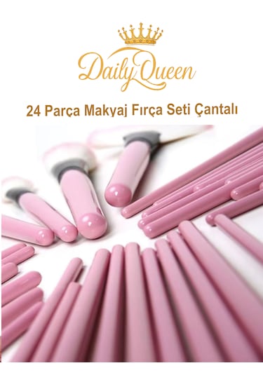 Daily Queen 24 Parça Makyaj Fırça Seti Penbe Deri Çantalı Lüx Ve Kaliteli