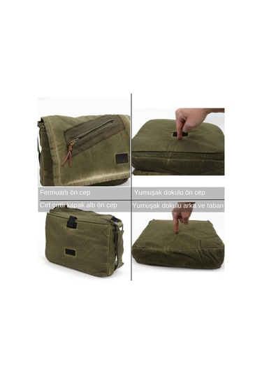 Old Cotton Cargo 7136 Yeşil Haki Günlük Omuz Postacı Kanvas Çanta Yeşil