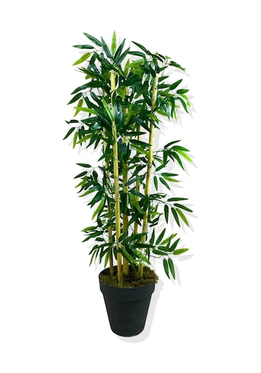 Cihan Çiçekçilik Yapay Yapraklı Bambu Ağacı 5 Bambu'lu 110 Cm Beyaz- Yeşil