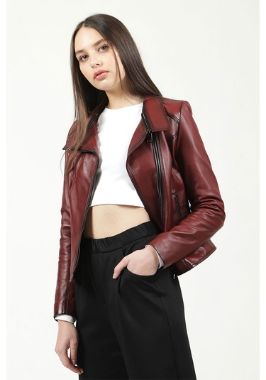 Dericlub Yb-2120 Gerçek Deri Kadın Mont Bordo