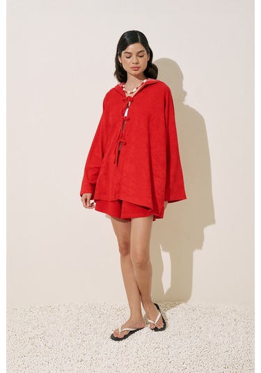 Havlu Kumaş Kimono Kırmızı Kırmızı
