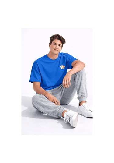 Sevgili Kombini Ayıcık Baskılı Çift Tişört Oversize Unisex Partne Lacivert