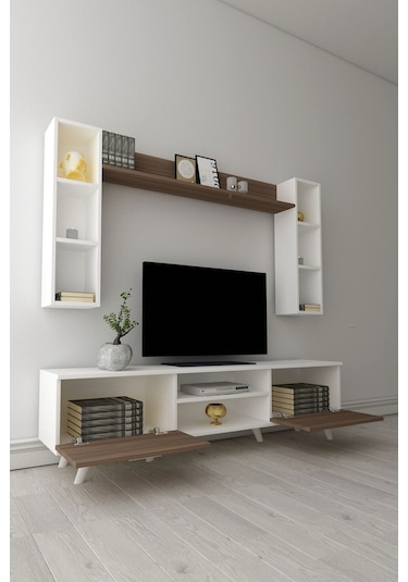 Moonlife Istanbul Tv Ünitesi Dolaplı 1 Beyaz Ceviz