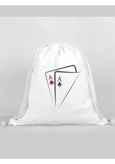 İskambil Kağıdı Baskılı Sırt Çantası - İp Büzgülü Spor Çanta Renkli