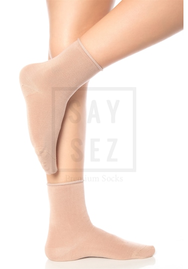 Bambu Kadın Lastiksiz Bej Soket Dikişsiz Premium Çorap 3'lü Pkt Bej