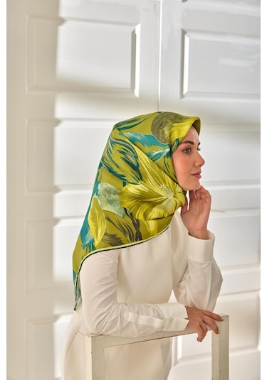 Silk Home Twill İpek Eşarp 11480-80 Yağ Yeşili, Asit, Butter Yellow, Petrol Yeşili