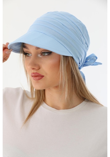 Safari Bağlamalı Bebe Mavisi Siperli Bandana Vizör Bebe Mavisi