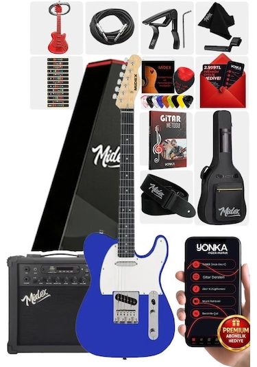 Midex Tlx-50bl-25amp Tele Kasa Maple Klavye 2 Single-coil 25w Amfili Elektro Gitar