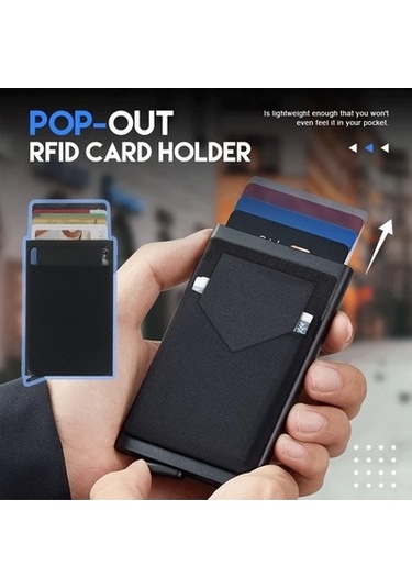 Linjinxu Lycra Kumaşlı Pop Up Metal Kart Tutucu Rfıd Alüminyum Alaşımlı Kredi Kartı Kutusu Siyah Diğer Diğer