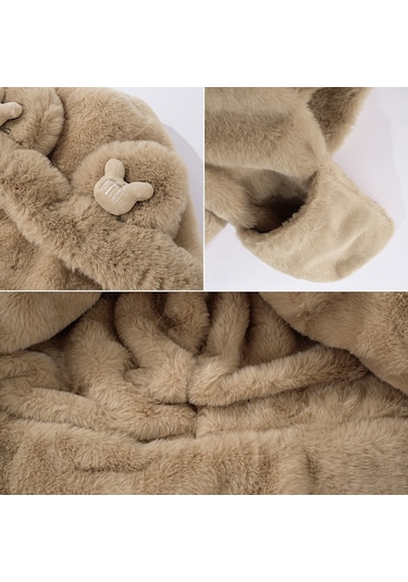 Sunnystore - Ayı Kulaklı Şapka Atkı ve Eldivenlerin Hepsi Tek Bir Tarzda L012- Kirli Beyaz