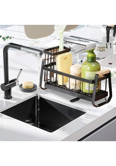 Homyl Mutfak Lavabosu Için Süngerlik Karbon Çelik Lavabo Rafı Siyah