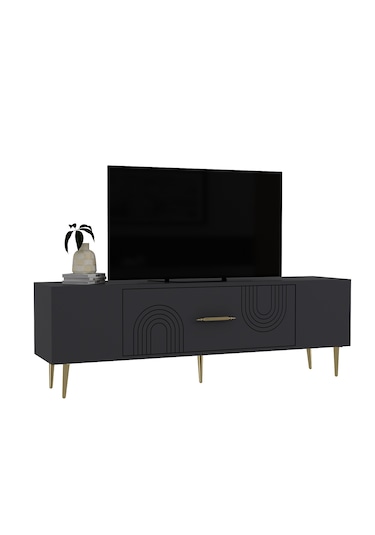 Valeria Tv Sehpası Tv Ünitesi 150 Cm Antrasit Altın