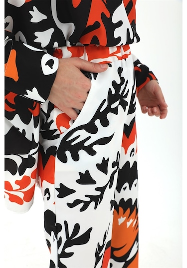 Yanı Yırtmaçlı Lale Desen Jessica Kumaş Takım - Siyah-siyah Siyah