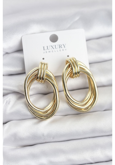 Pirinç Gold Renk Damla Model Vintage Kadın Küpe Açık Gold