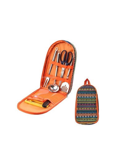 Tcherchi 7 Parça Kamp Mutfak Eşyası Seti Taşıma Çantası Turuncu