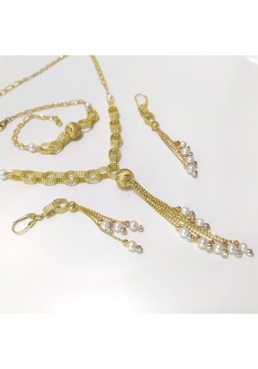 Dorika Toplu Inci Set Takım 14 Ayar Altın
