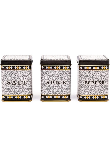 Mosaic Desenli Kare Metal Saklama Kabı 3 Lü Set, 7.5 X 7.5 Cm Çok Renkli