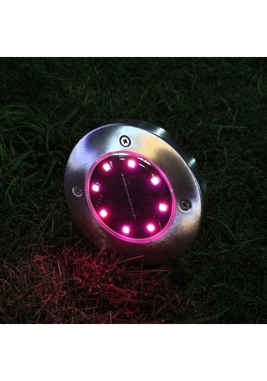 Trendooze Güneş Enerjili Renkli Gömme Aydınlatma - 8 Adet Sıcak Işık, Paslanmaz Çelik