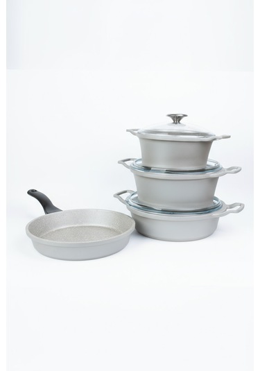 Masterchef Döküm 7 Parça Dik Kulak Tencere Seti Gri