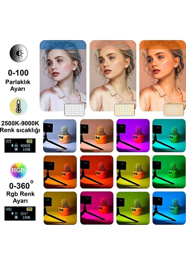 HyMark RGB-CL120 9000K LCD Ekran LED Video Fotoğraf Dolgu Işığı