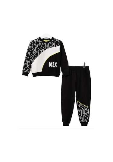 Miniloox Erkek Bebek Üçgen Baskılı Siyah Eşofman Takımı 001