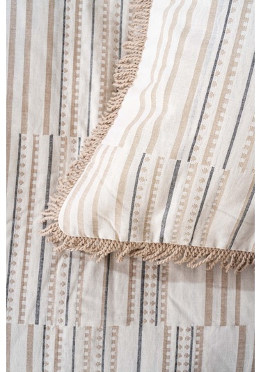 Lia Bej Çift Kişilik %100 Pamuklu Püsküllü Yatak Örtüsü Takımı 3 Parça Uyku & Çeyiz Seti