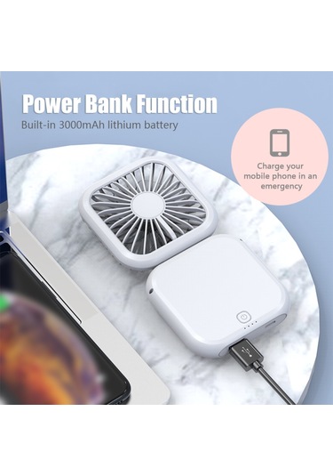 Vkemall Fan Katlanabilir Boyun Askılı Küçük Vantilatör, Cep Telefonu Şarj Fonksiyonu, Üç Rüzgar Hızıyl