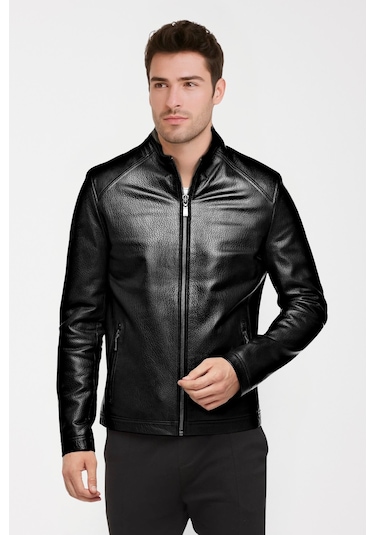 Derije Puyol Hakiki Jumbo Deri Erkek Siyah Mont
