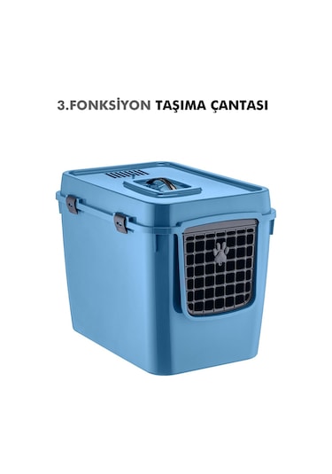 Pribor Hz-500 Xxl 3 Fonksiyonlu Açık / Kapalı Kedi Tuvaleti Ve Taşıma Çantası Mavi 56 X 40 X 43 Cm
