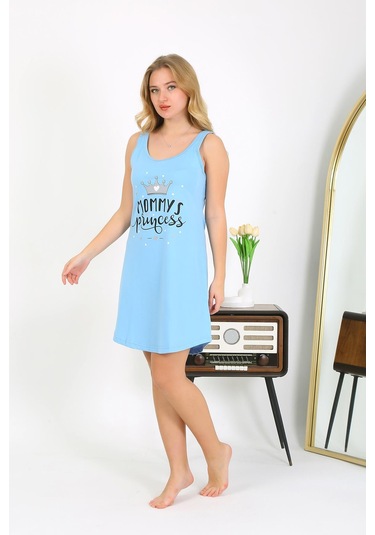 Akbeniz Kadın Kalın Askılı Penye Gecelik Mavi 1777 Mavi