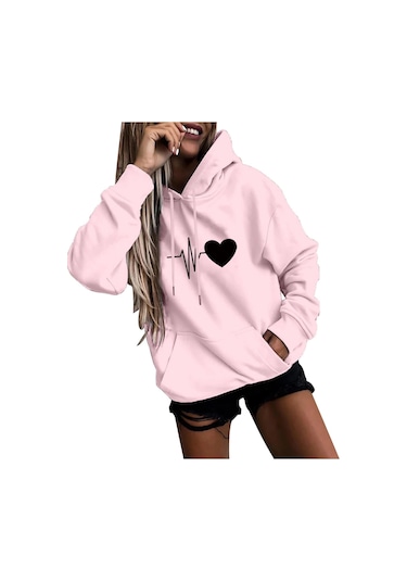 Beyaz Fo Kadın Moda Rahat Eğlenceli Baskı Kapşonlu Kazak Gevşek Spor Üstleri Kazak Beyaz