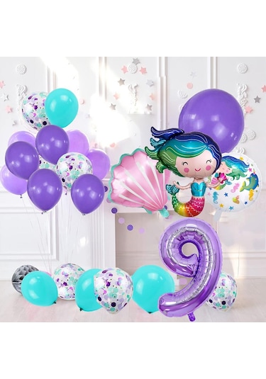 9 Yaş Deniz Kızı Temalı Doğum Günü Parti Kutlama Seti Konsept 2
