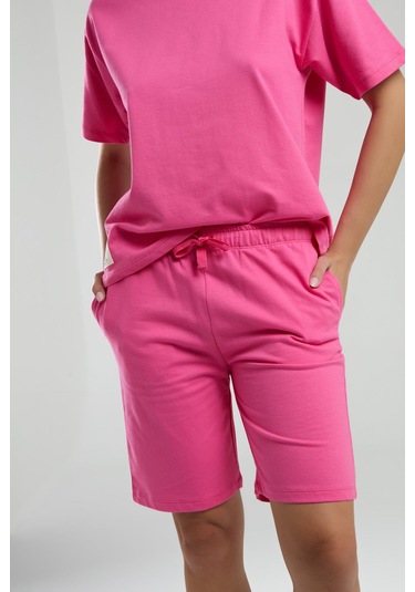 Roly Poly Kadın Bisiklet Yaka Kısa Kollu Bermuda Şortlu Pijama Takım Fuşya