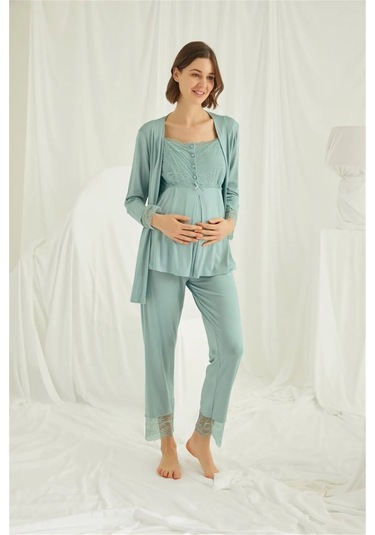 Monamise 18468 Hamile Lohusa Sabahlıklı Pijama Takımı -yeşil