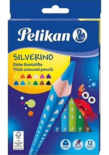 Silverino Jumbo Üçgen Kuru Boya Kalemi 12 Li Kutu