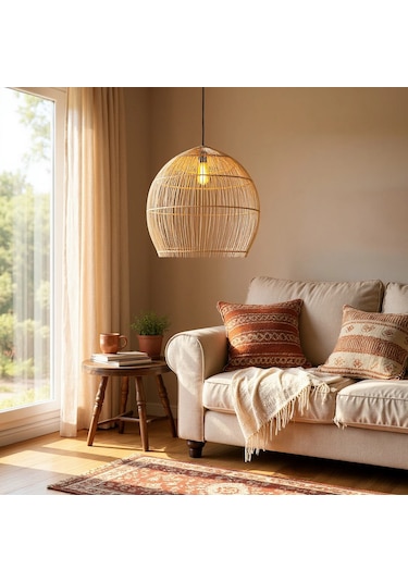 Balon Rattan Avize Saman Sarısı